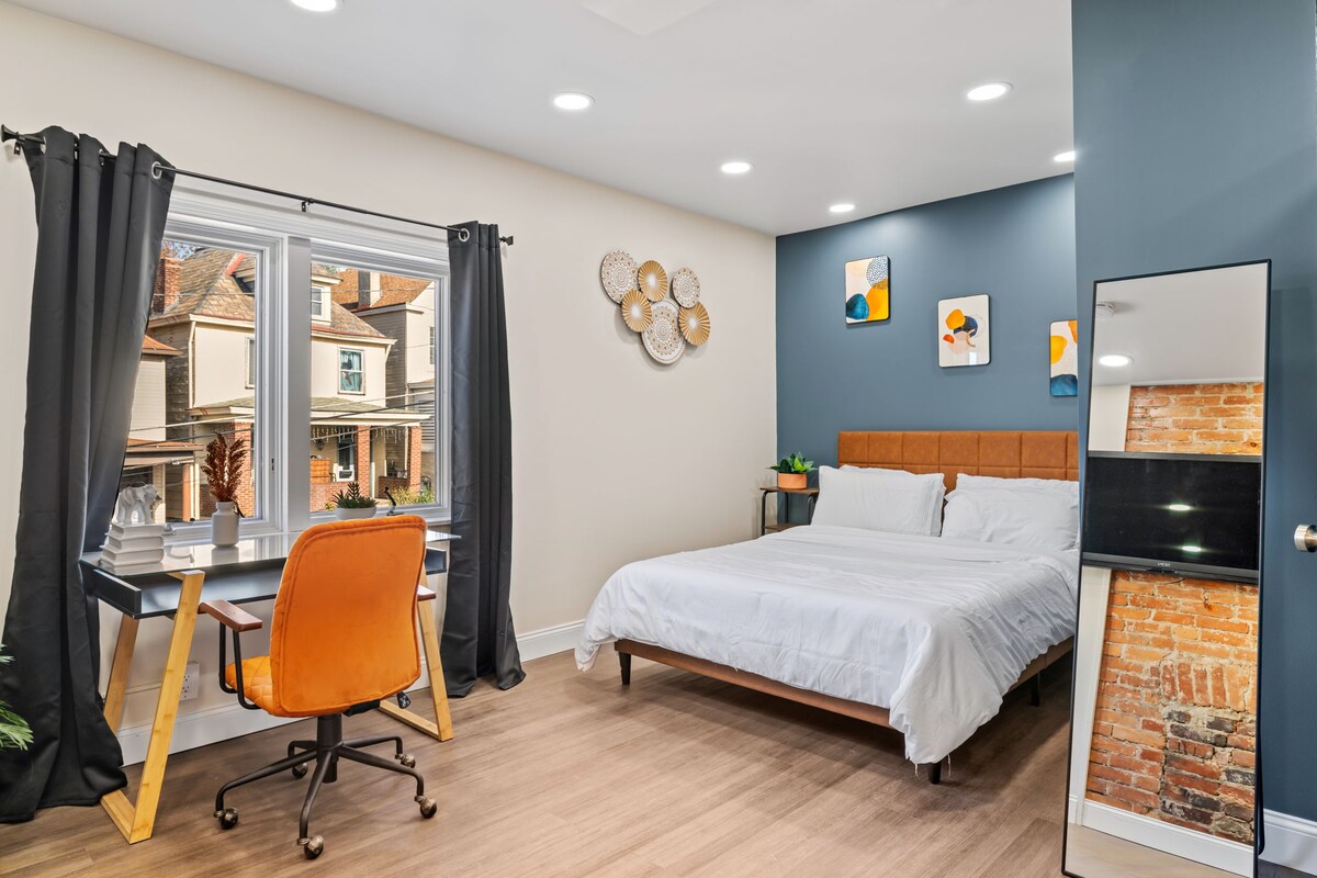 A stylish workspace for when duty calls, all within the comforts of your bedroom.