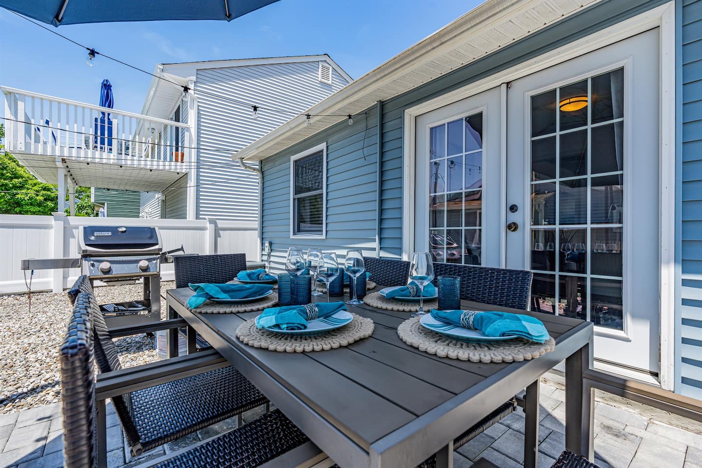 The private outdoor space, with two seating areas and room to spread out