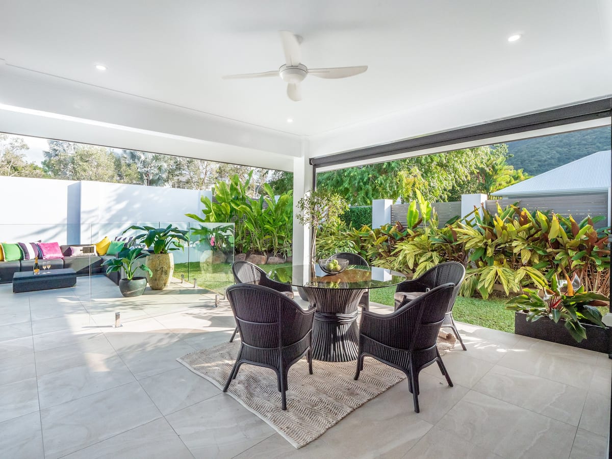 Outside patio and backyard of Pura Vida, Palm Cove