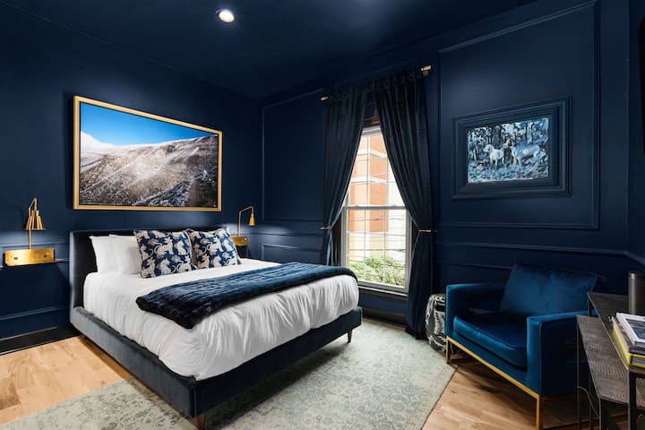 Something about the blue room sets a mood. Choose from our selection of seven uniquely designed rooms, each offering its own unique charm.