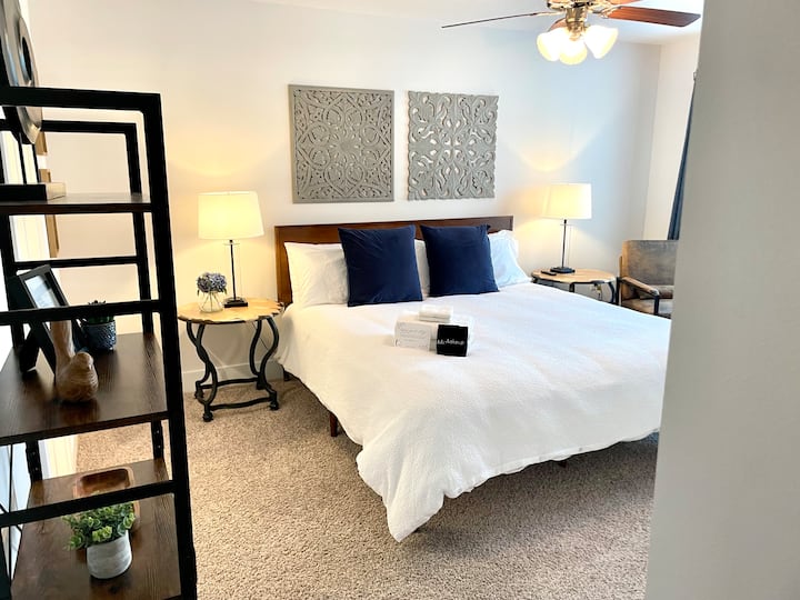 Serene Retreat for All: Embrace Luxurious Tranquility in our Exquisite Main Bedroom, a Haven of Comfort and Elegance, designed with Ample Light and Space to accommodate Child Bedding, ensure a peaceful and Relaxing Stay for the whole Family.