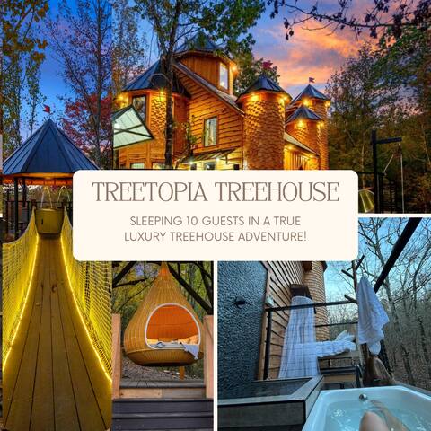 Treetopia Treehouse!Waterfall!3Story Slide!Outdoor
