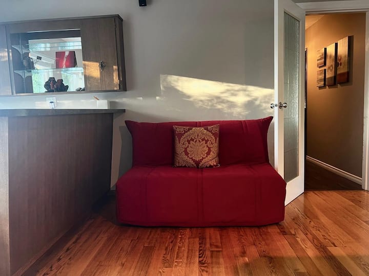 გასაშლელი დივანი გასართობ ოთახში.