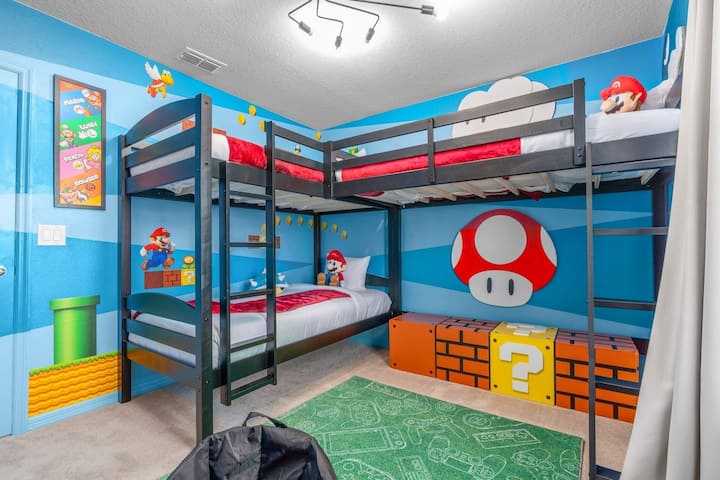 Spálňa Mario Bros má 3 dvojčatá a Nintendo Switch