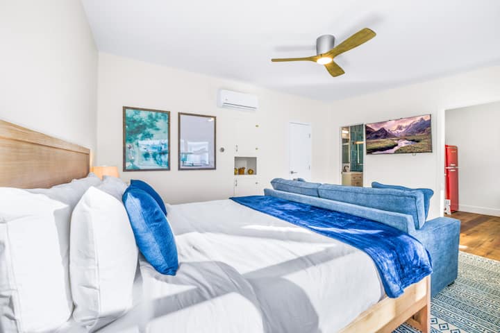 Unwind in the lap of luxury with a king-sized bed featuring a premium BedSure mattress and pillows. Drift into dreams wrapped in hotel-quality linens and duvet covers.