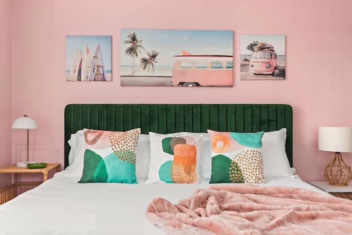 Enjoy a wonderful pink bedroom with king bed!