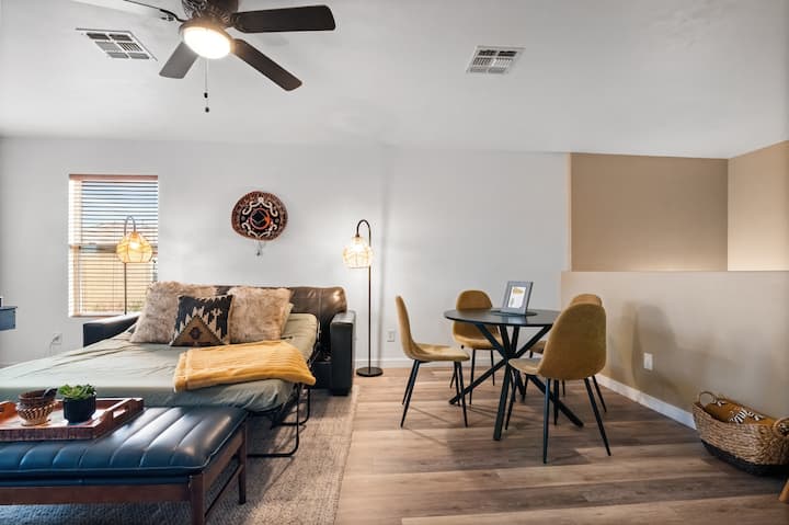 Our upstairs living room has a full-sized convertible sofa bed.
*Please note, this bed is most suitable for our younger guests.