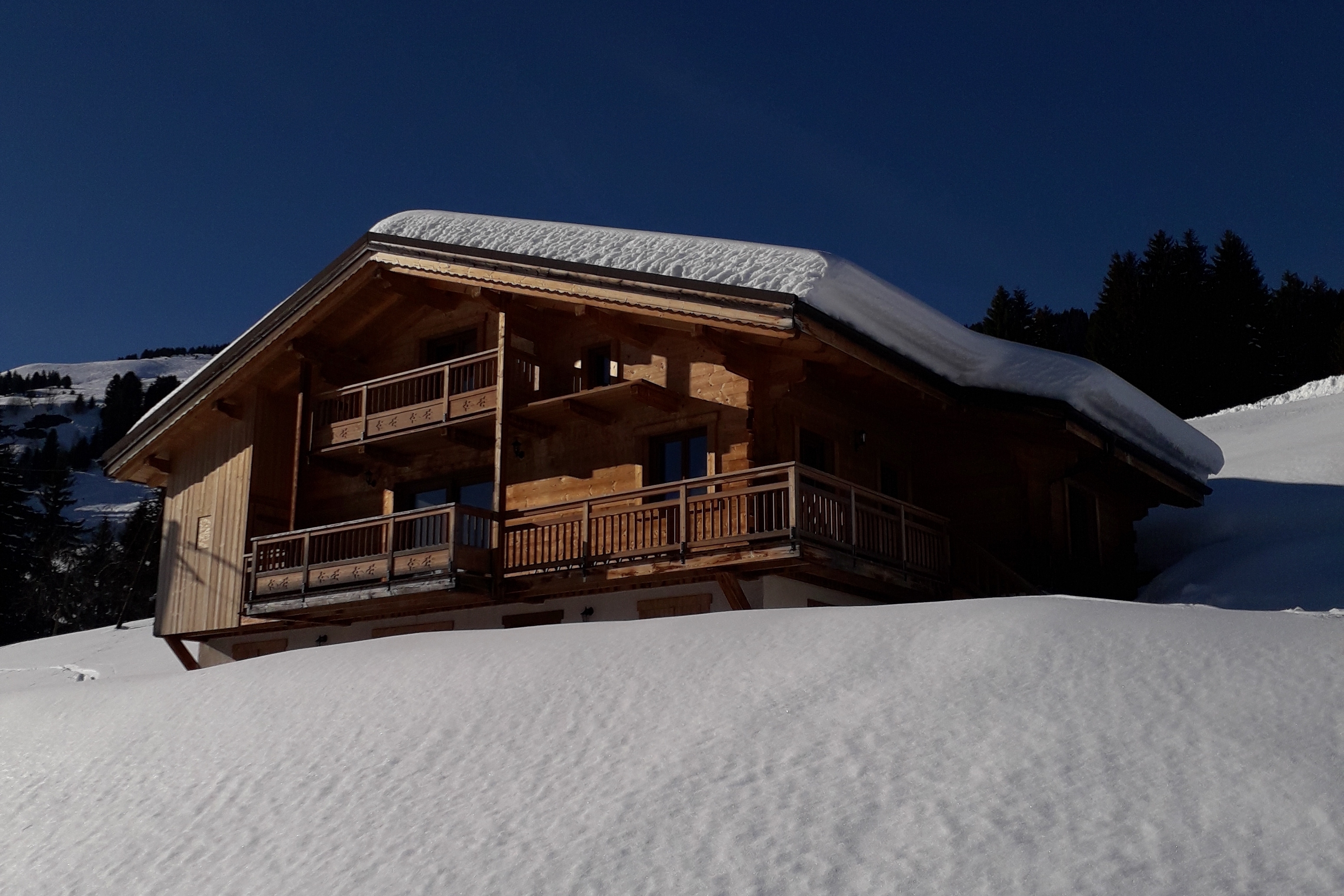 Typical Savoyard chalet overlooking Mont Blanc
