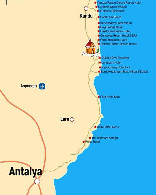 Map Of Lara Beach Hotels Apartment In Great Location 300Meters To Beach - Apartments For Rent In  Kundu, Antalya, Turkey - Airbnb