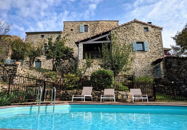 Typical Ardèche farmhouse with large swimming pool