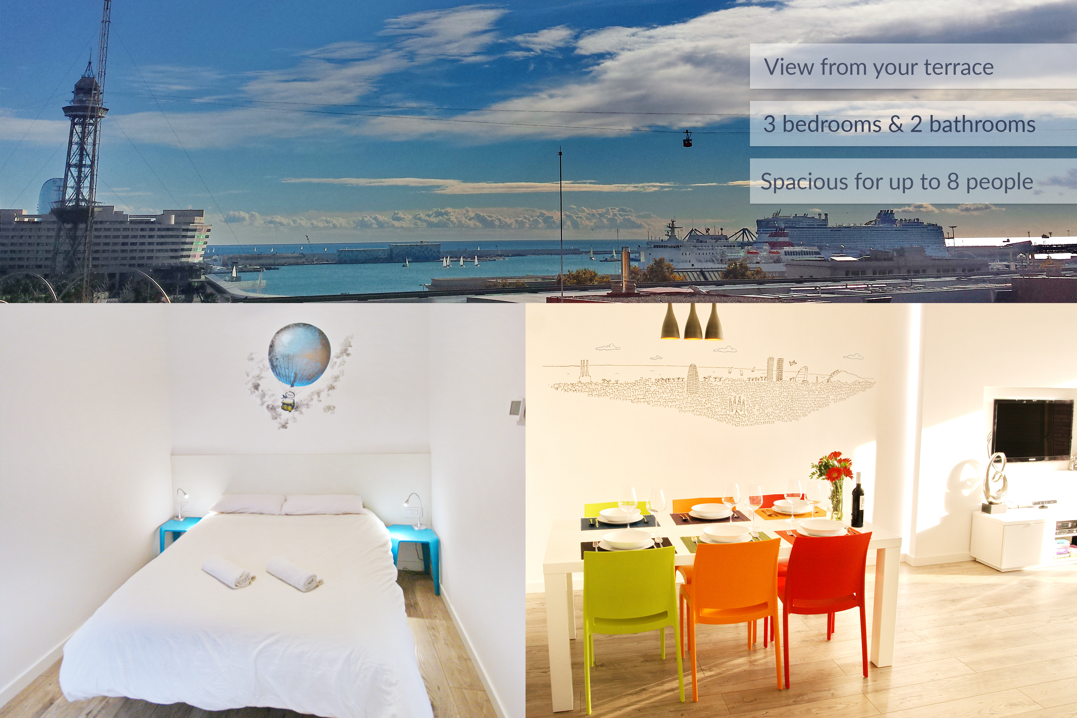 Sea view, terrace & central 3bedroom/2bathroom/AC