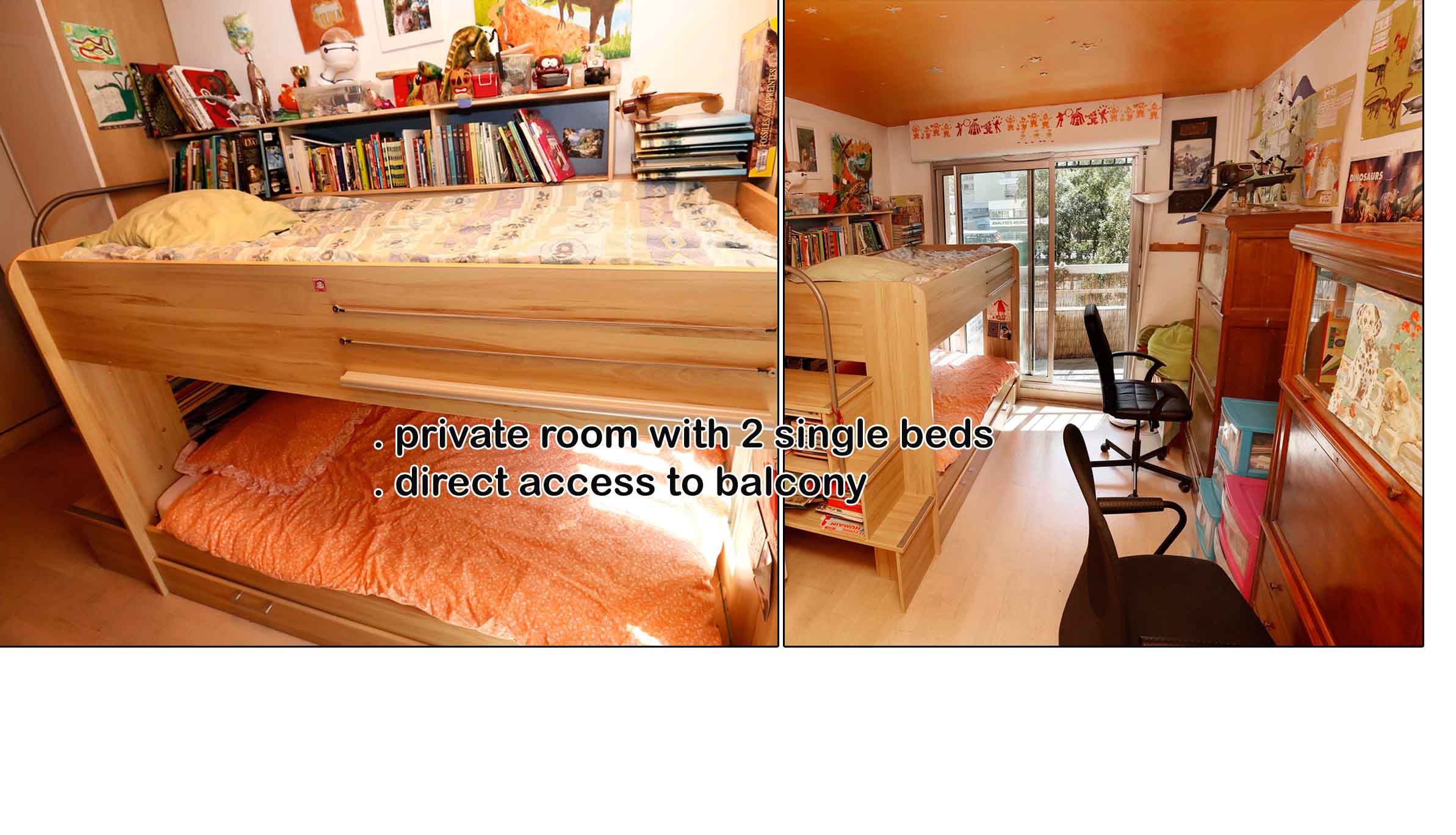 Paris 2single beds, balcony, garden