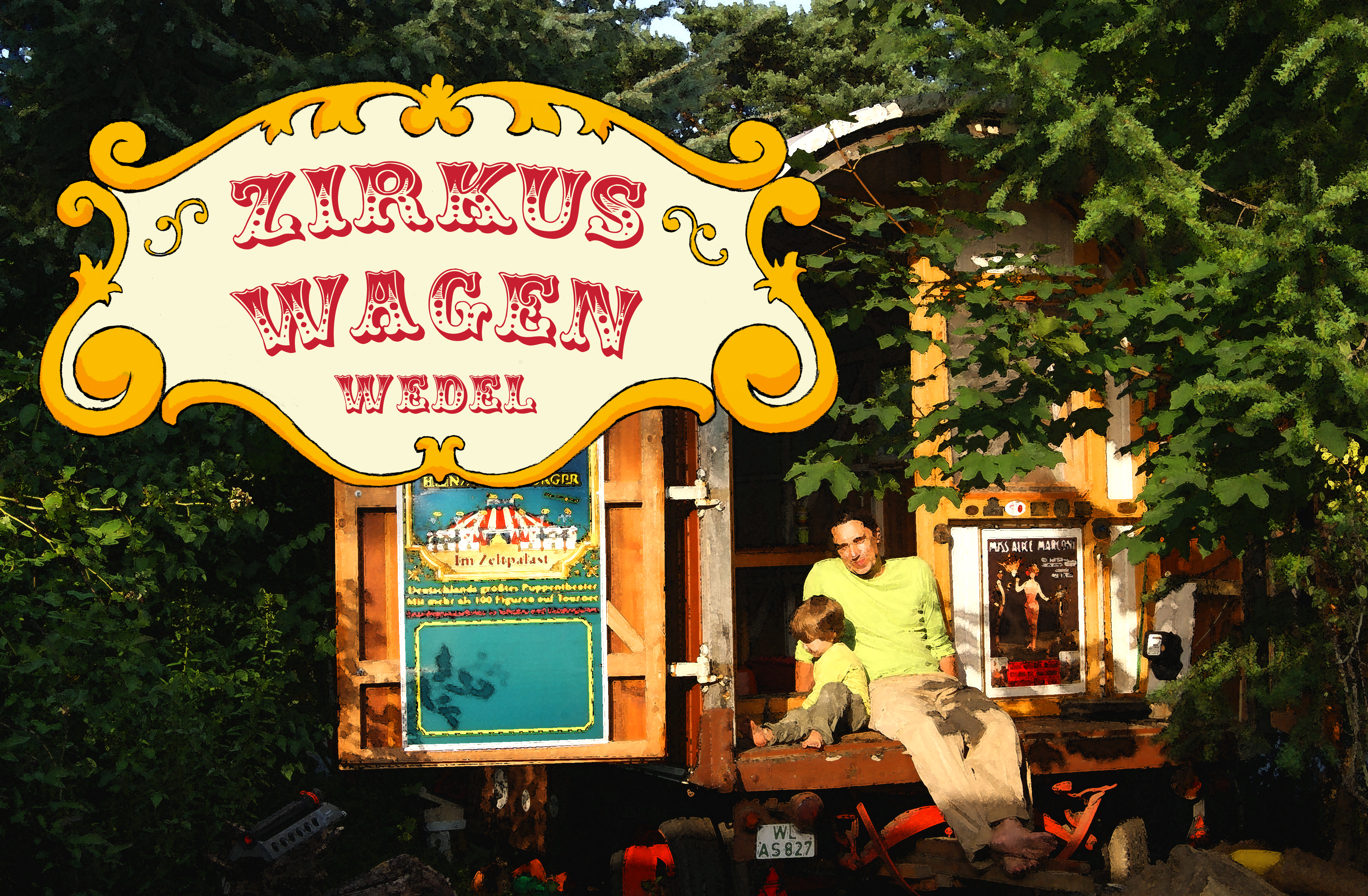 Circus wagon between the Elbe and the city