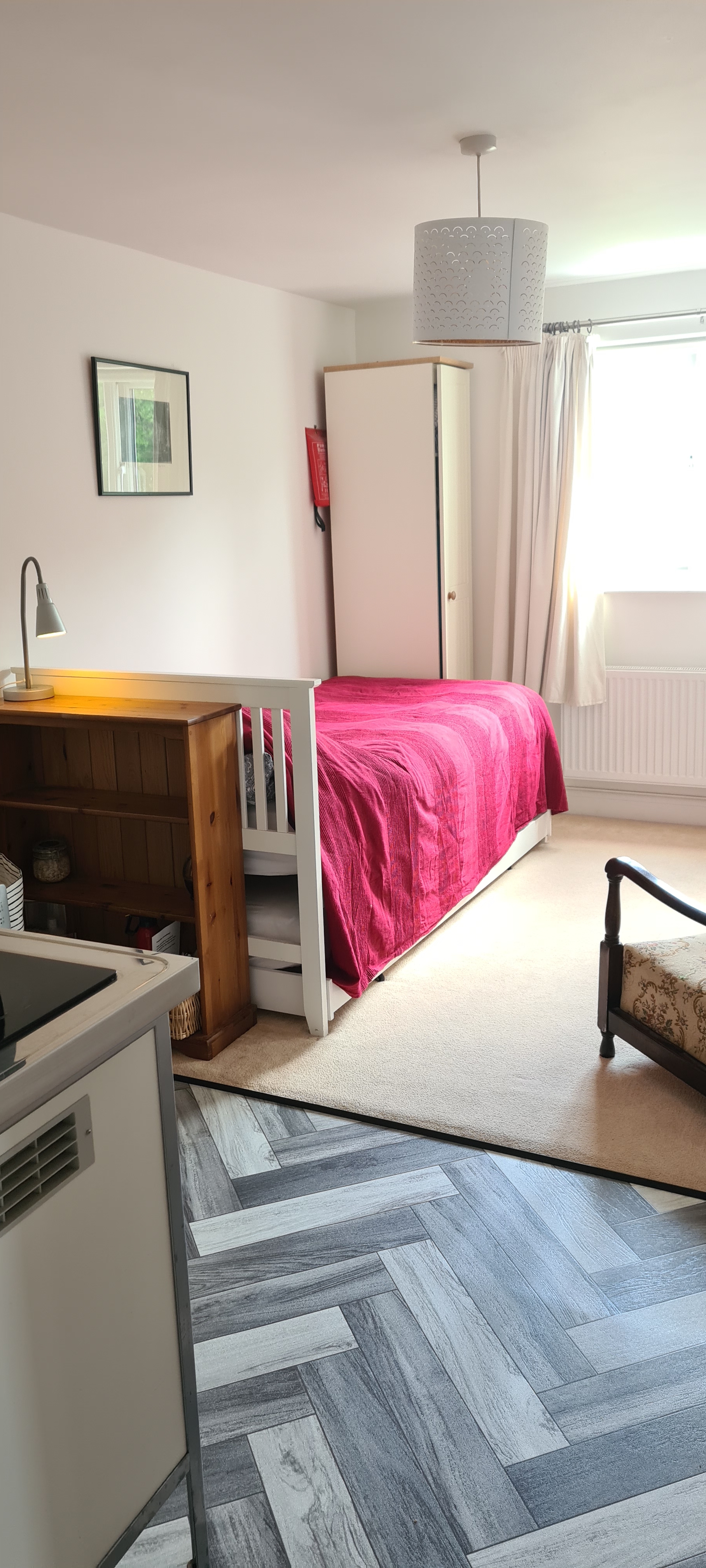 Kitchenette, light, airy room with garden views