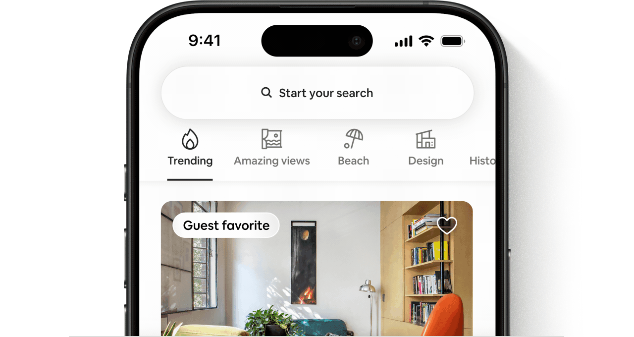 Airbnb app showing three new tabs in the redesigned app representing homes, experiences, and services.