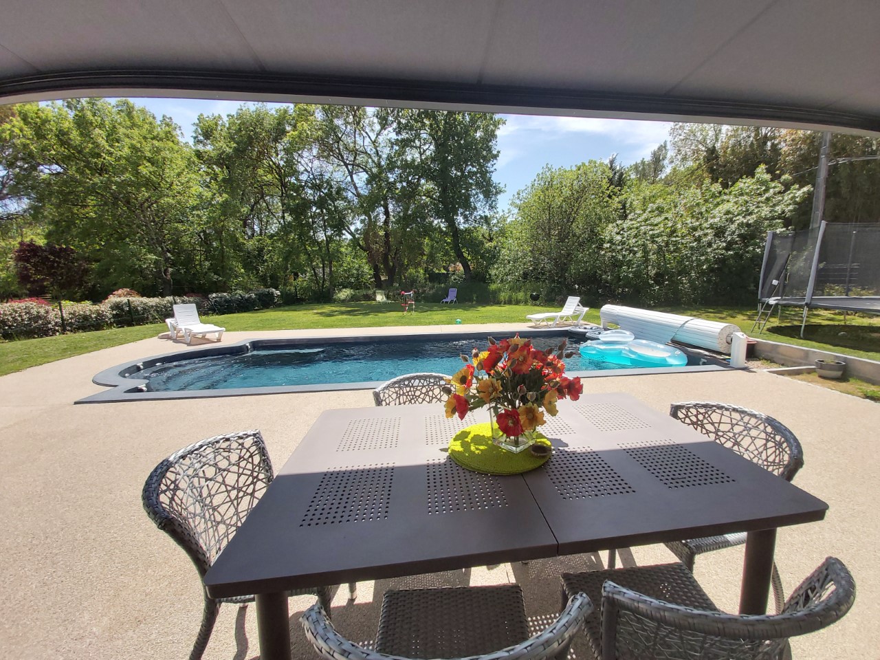 step-free villa pool ball court garden