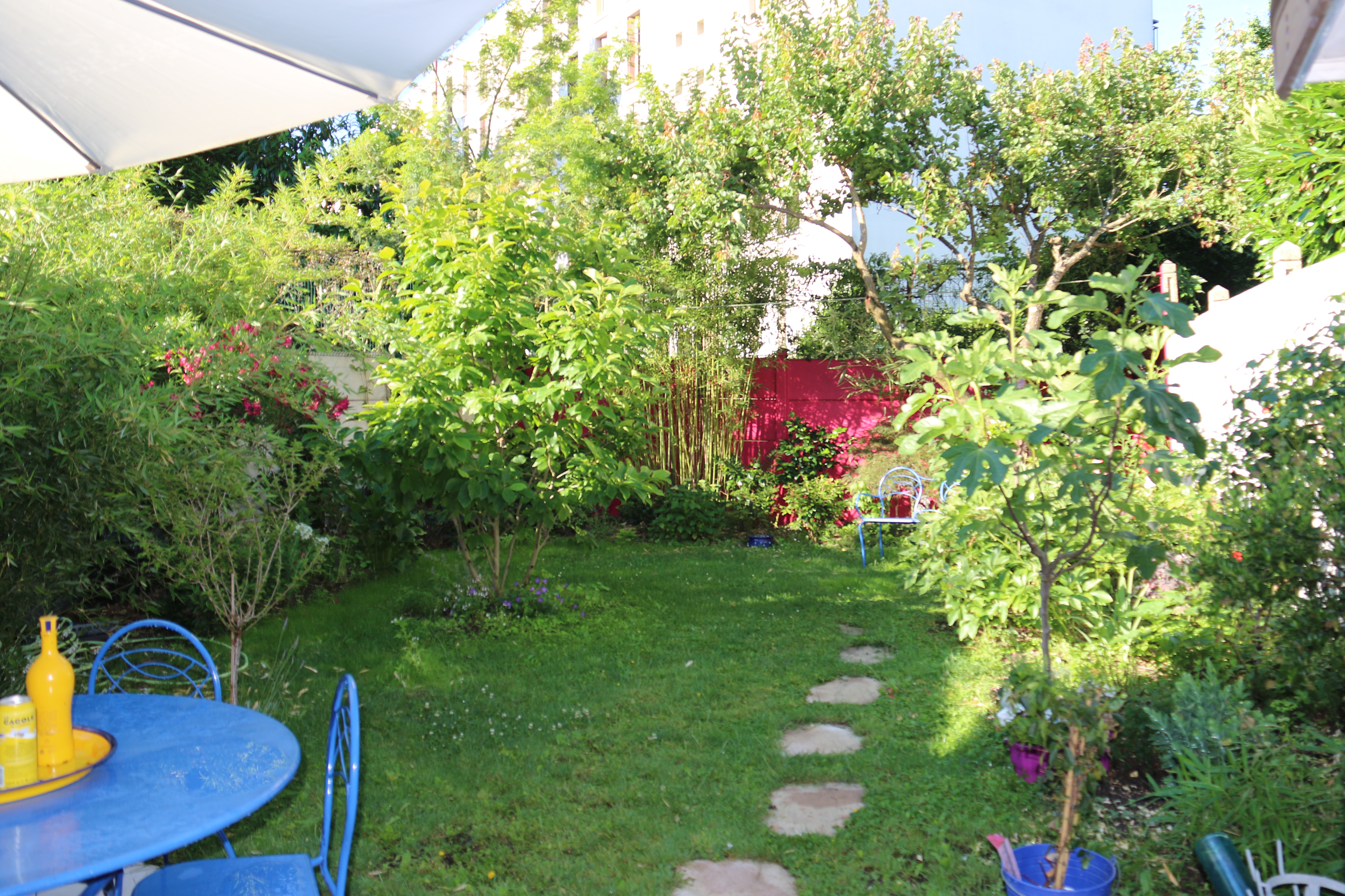 Blue house with garden