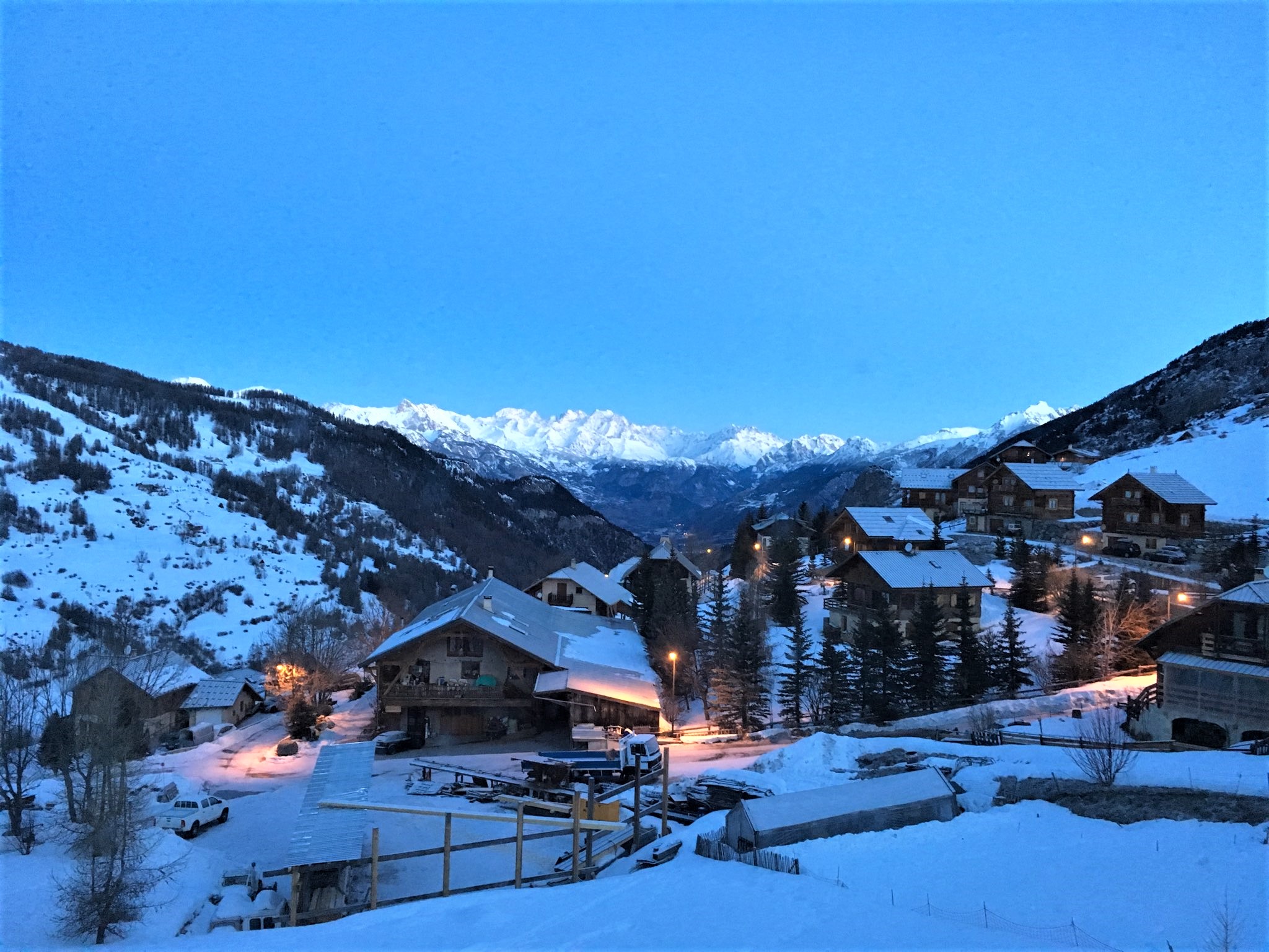 Sunny larch chalet. Panoramic view