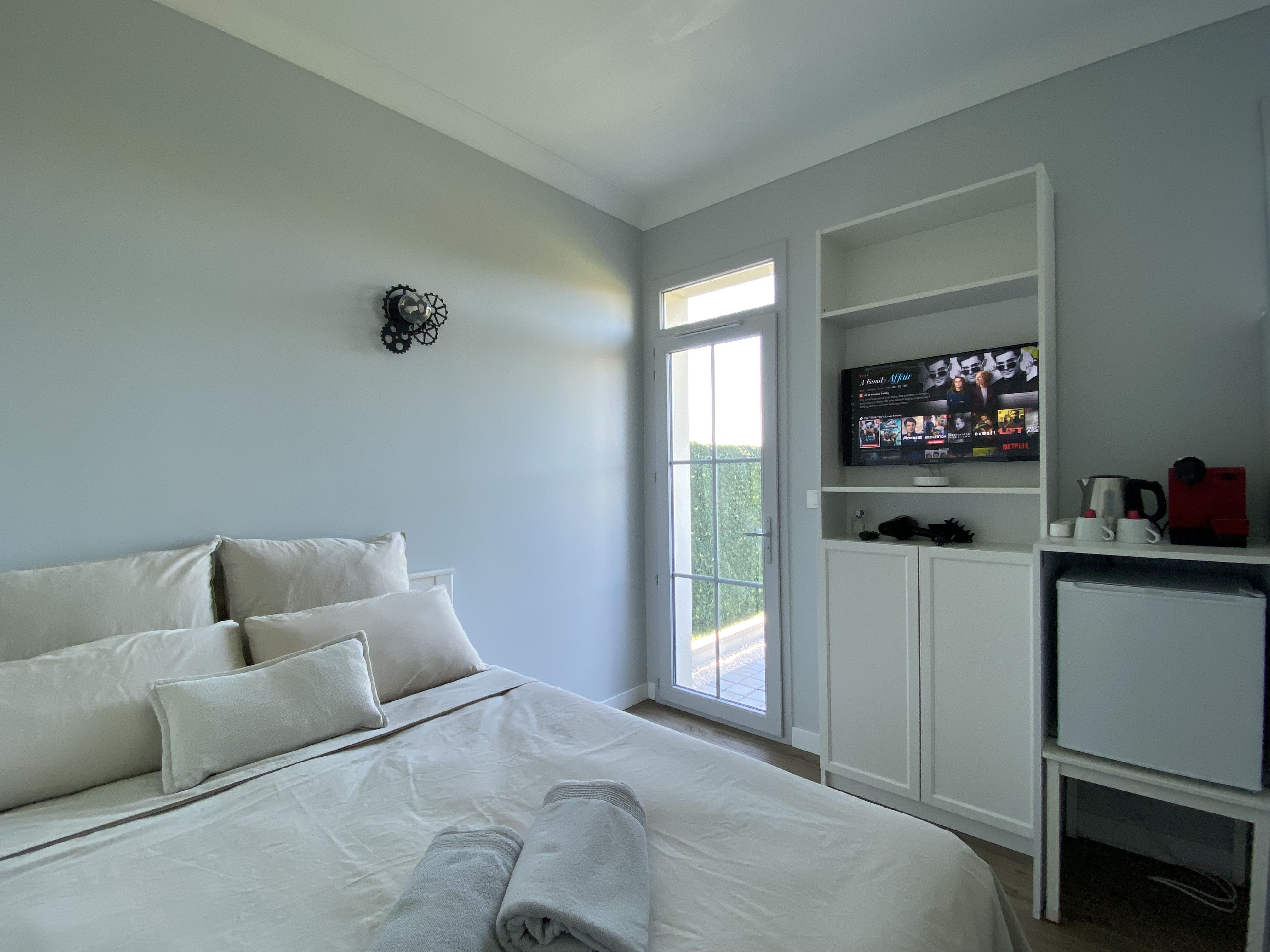 Cozy room with private heated pool.
