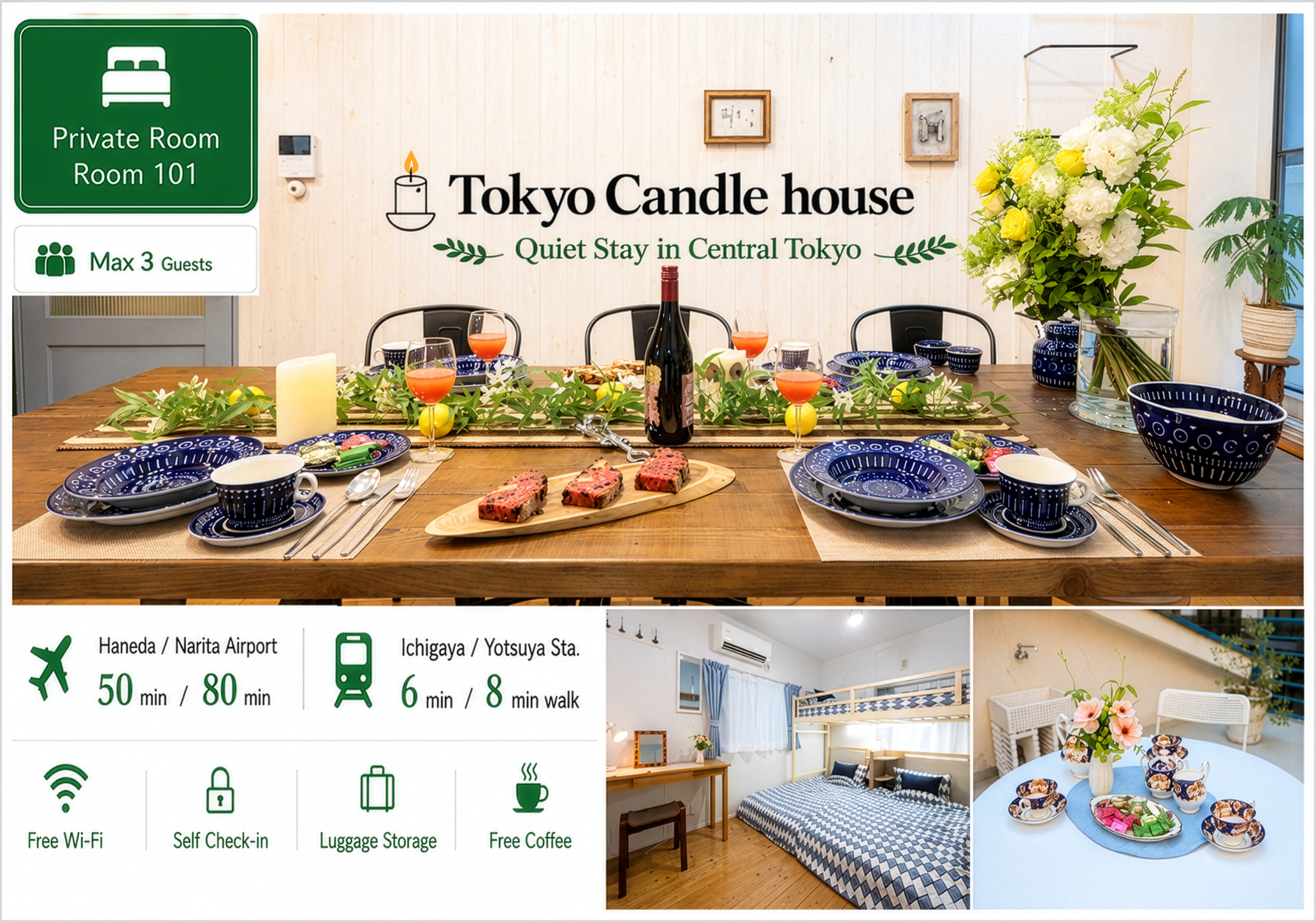 【Room 101】Cozy Room in Central Tokyo/ 1–3 Guests