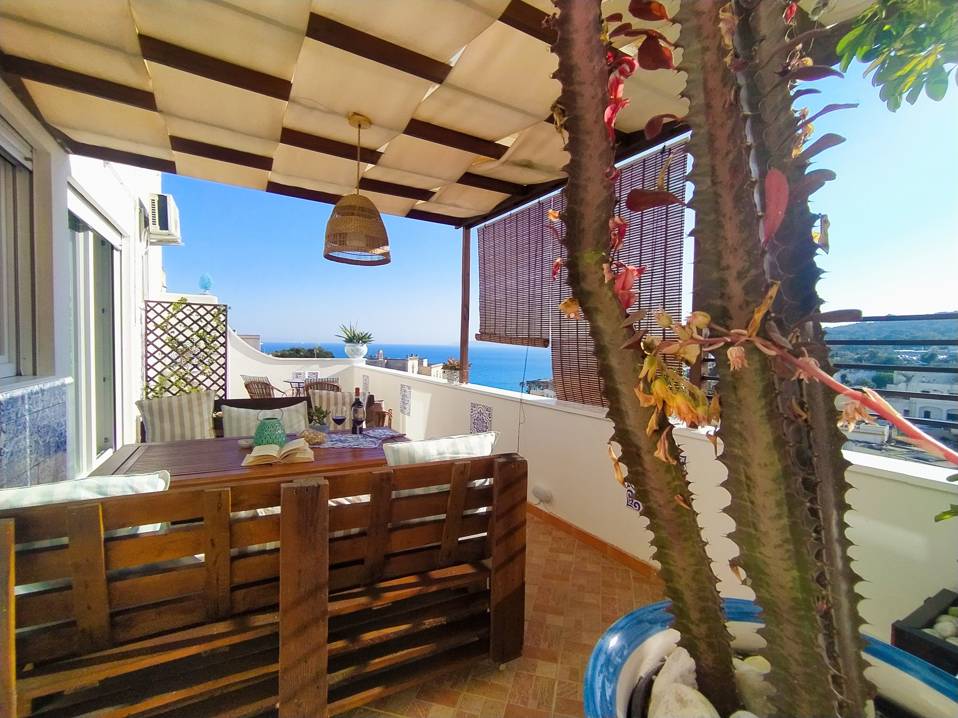 At Adele's place, fantastic terrace overlooking the sea !