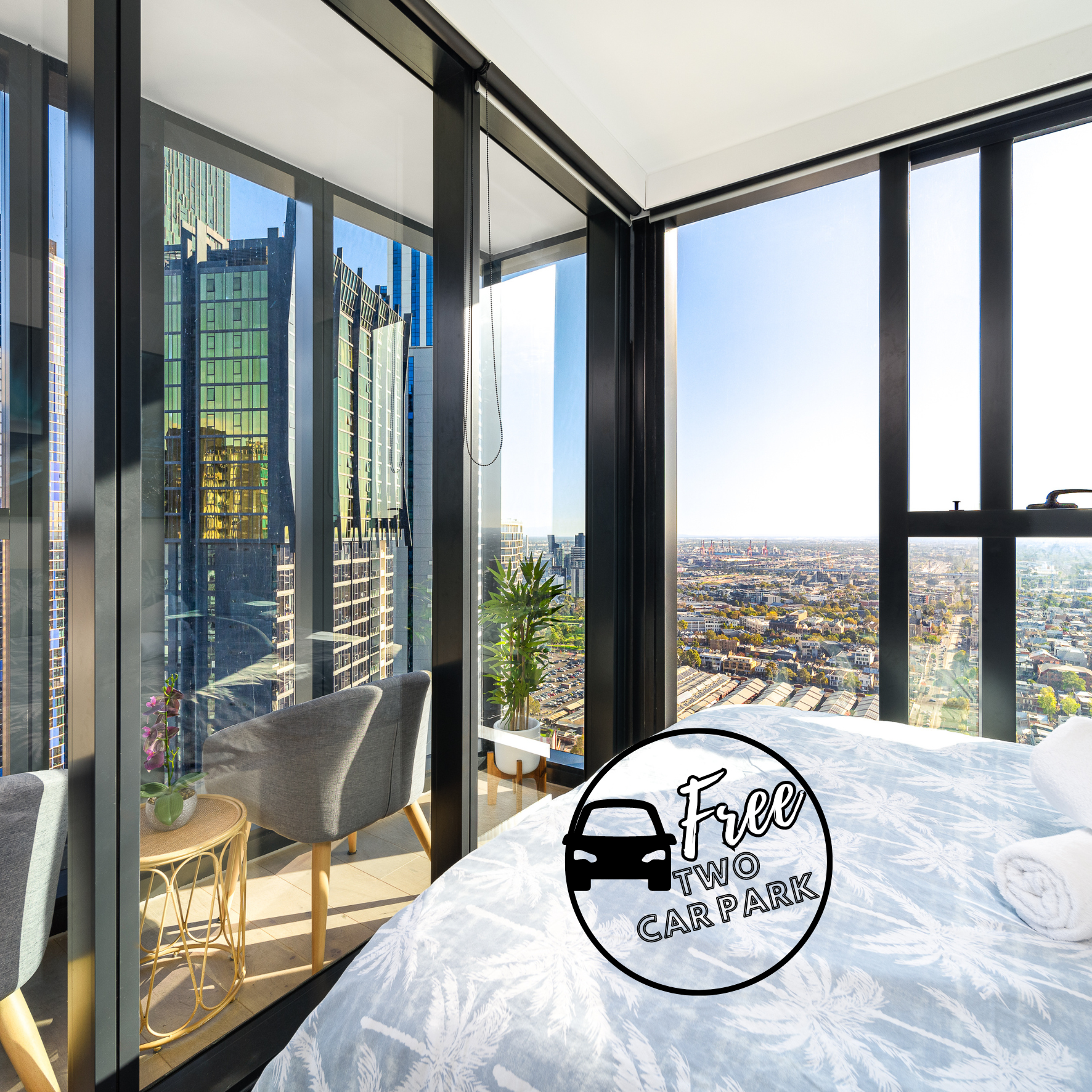 37F 180° Melb CBD Skyview 3BR2Bath. 7Pax. 2CarPark