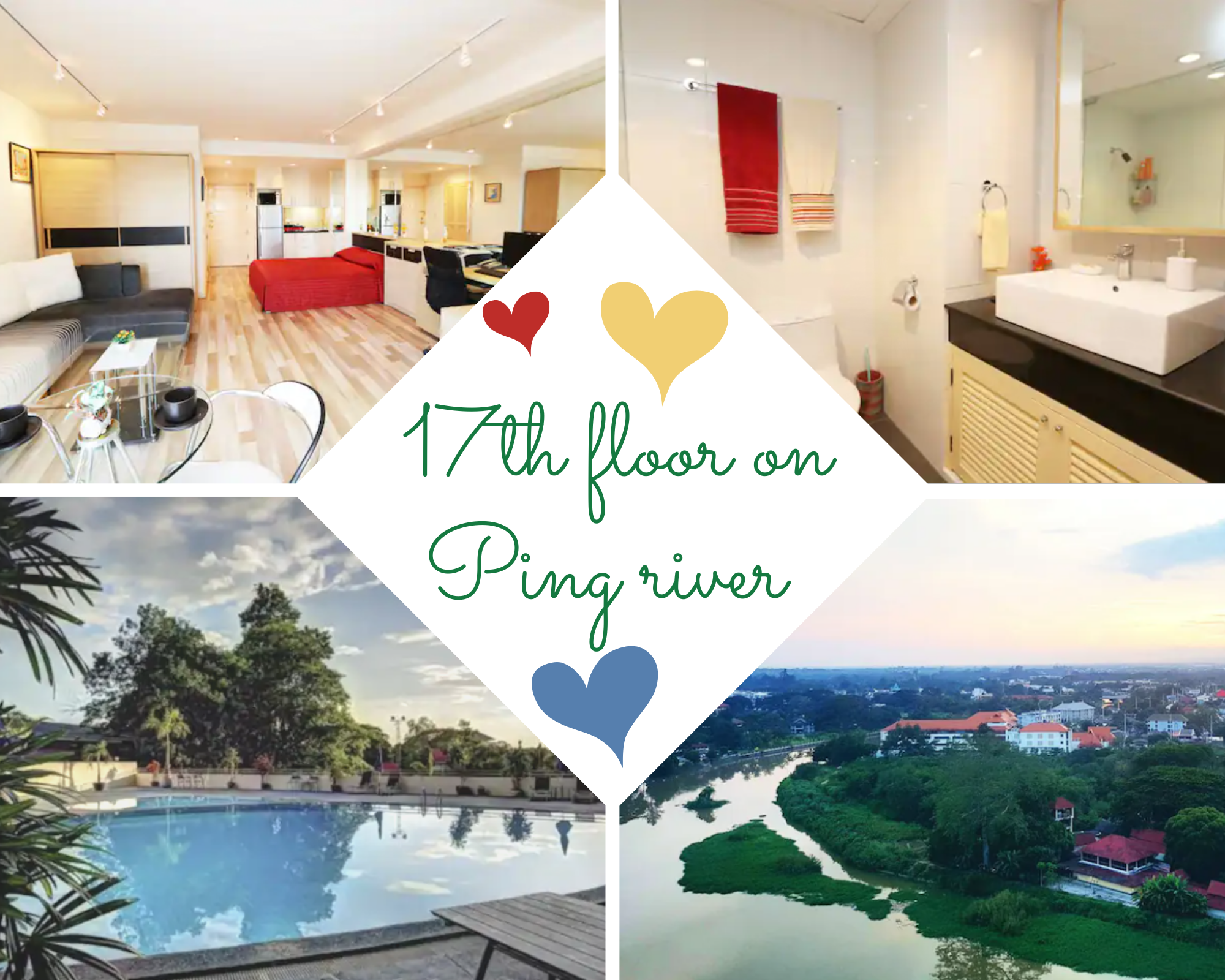 17th floor with River view! 46m2, large pool