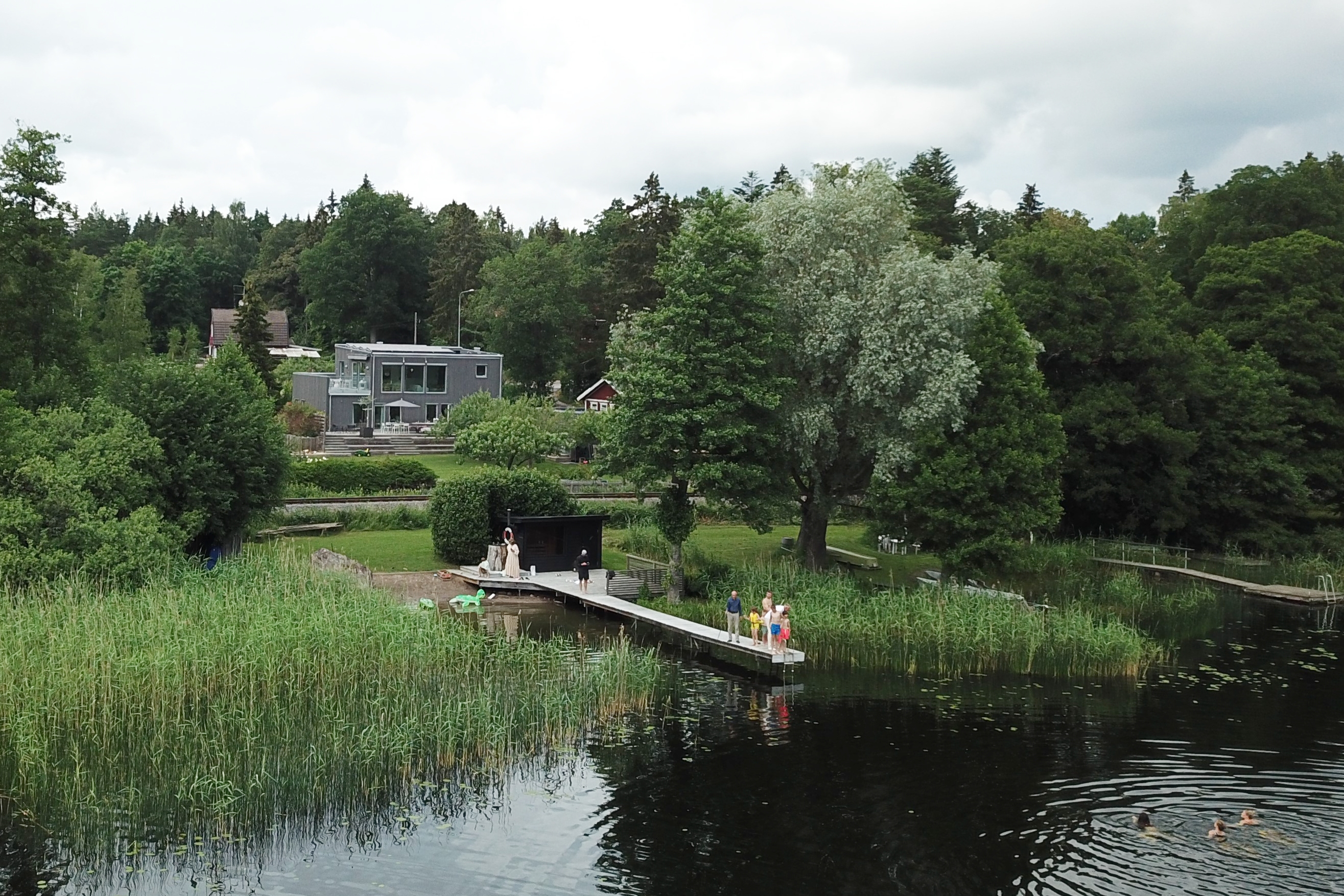 Modern villa with lake view, jetty and sauna.