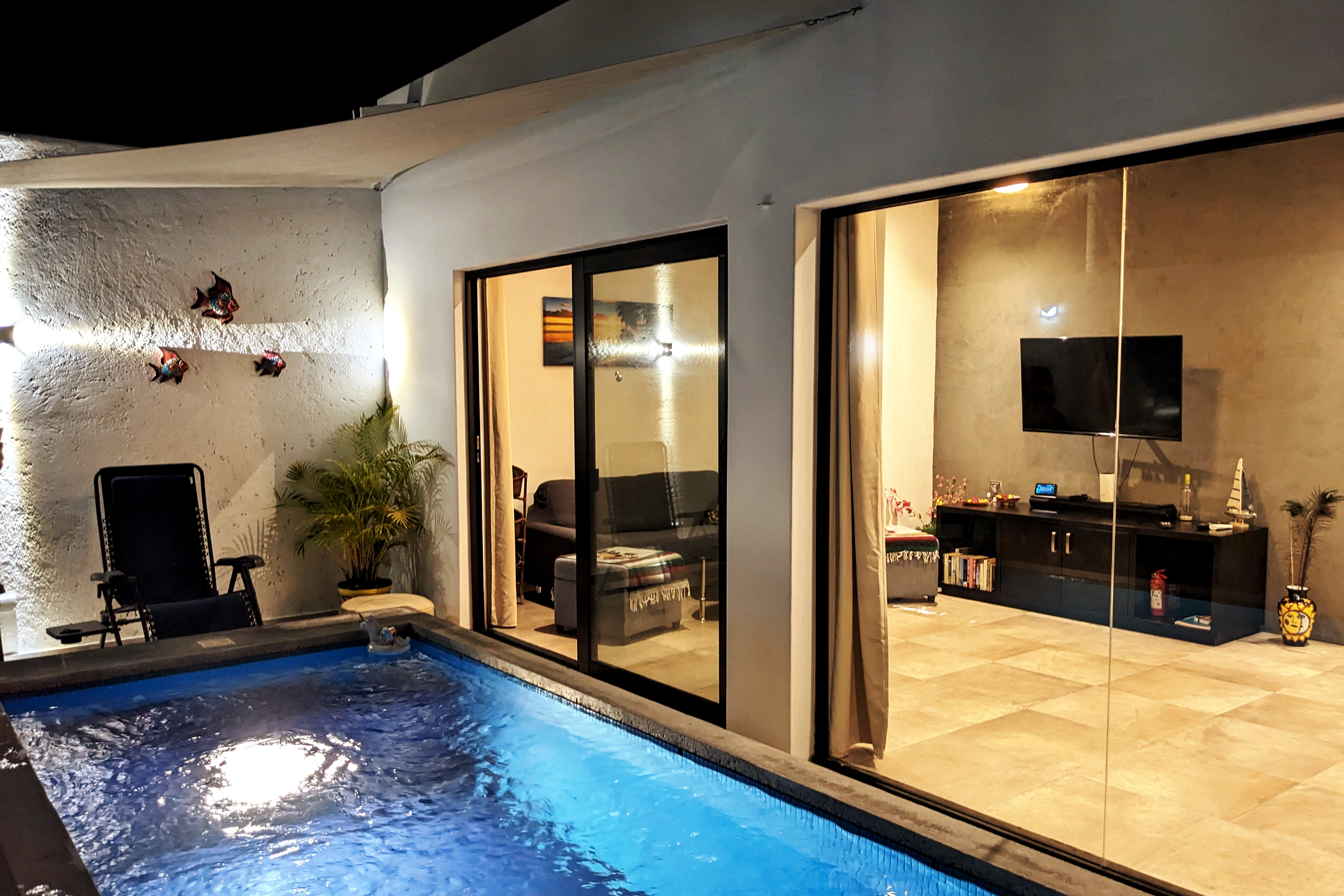 Private and spacious, near center, heatable pool