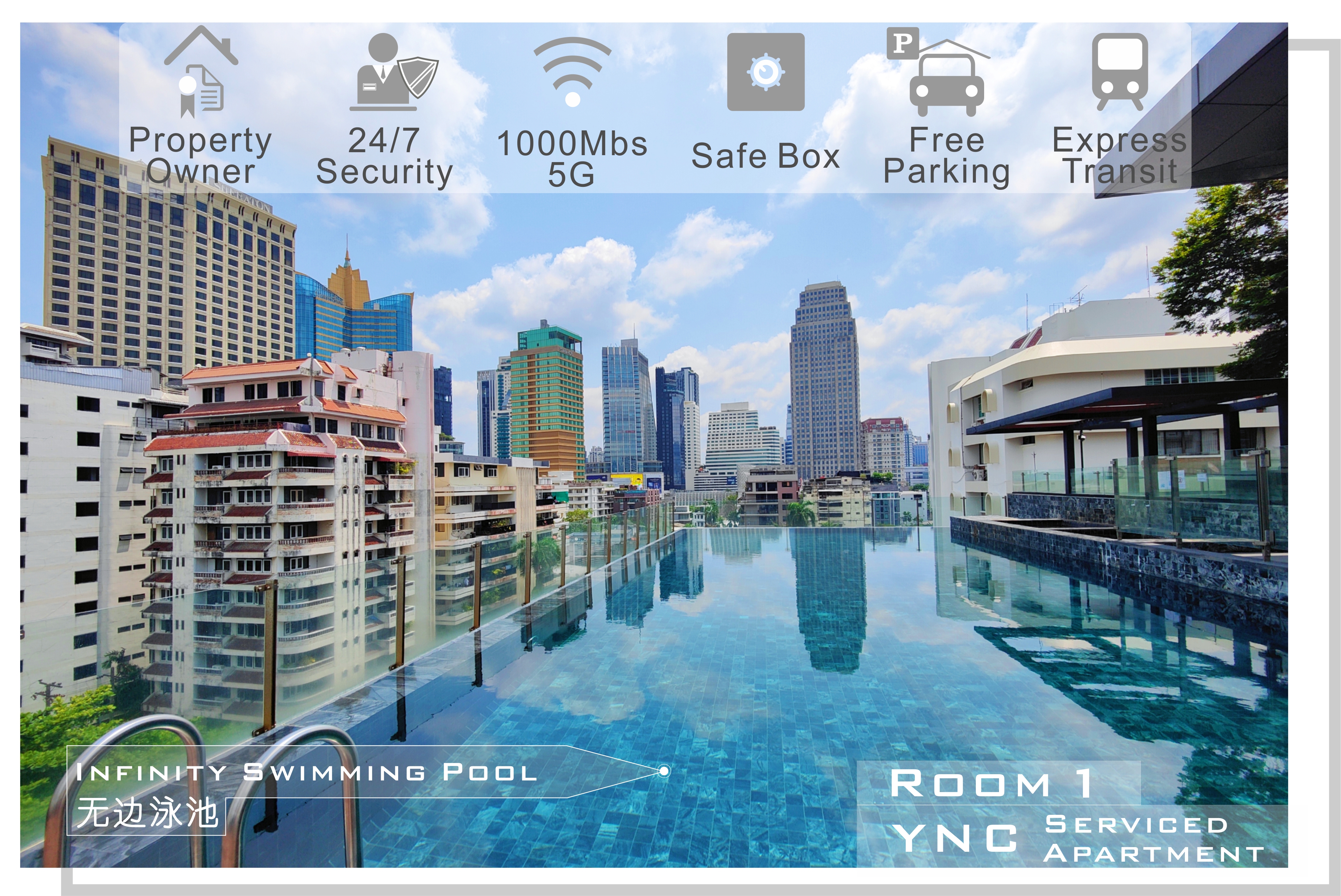 1/ Luxury living sky pool 5mins walk BTS Asok Nana