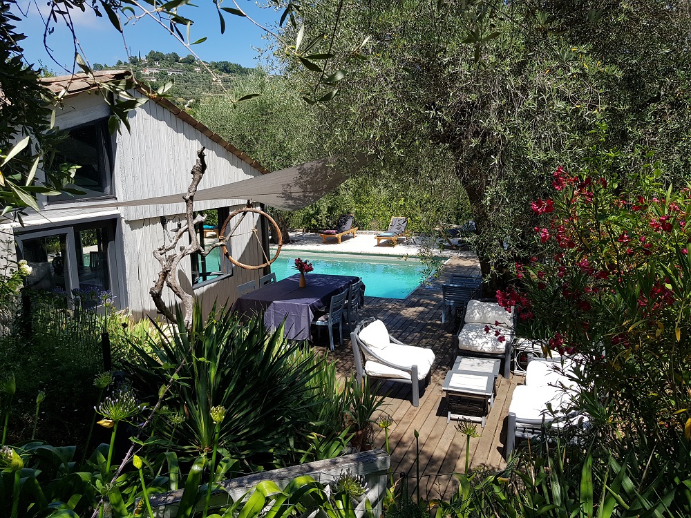 Chalet and pool under the shade of century-old olive trees