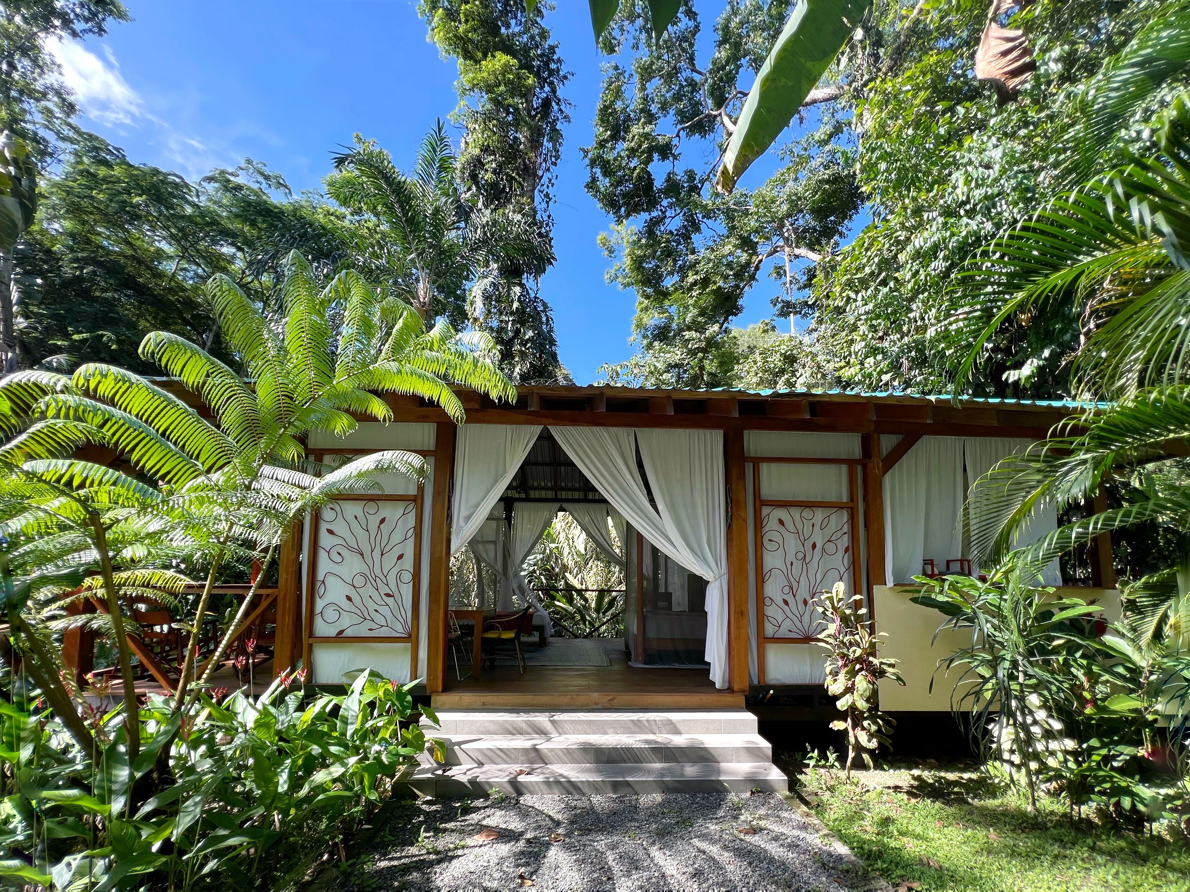 Open glamping house in gorgeous rainforest garden