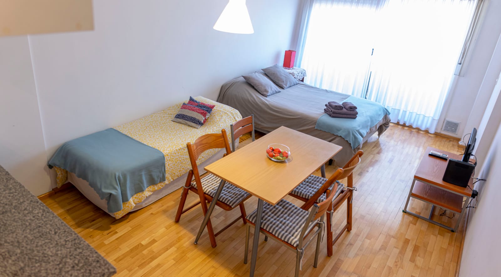 Bright one-room with balcony and garage!