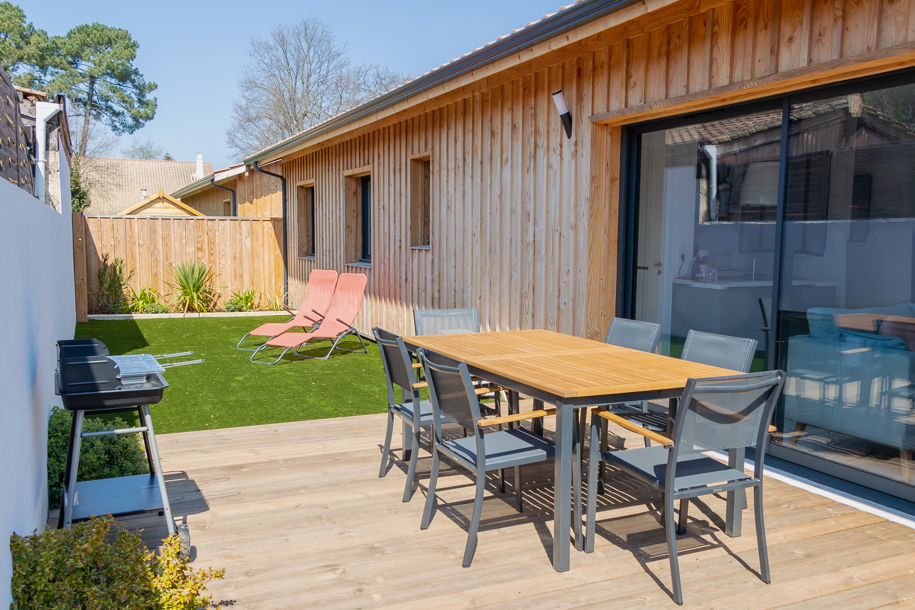 Pretty new wooden house in pool style