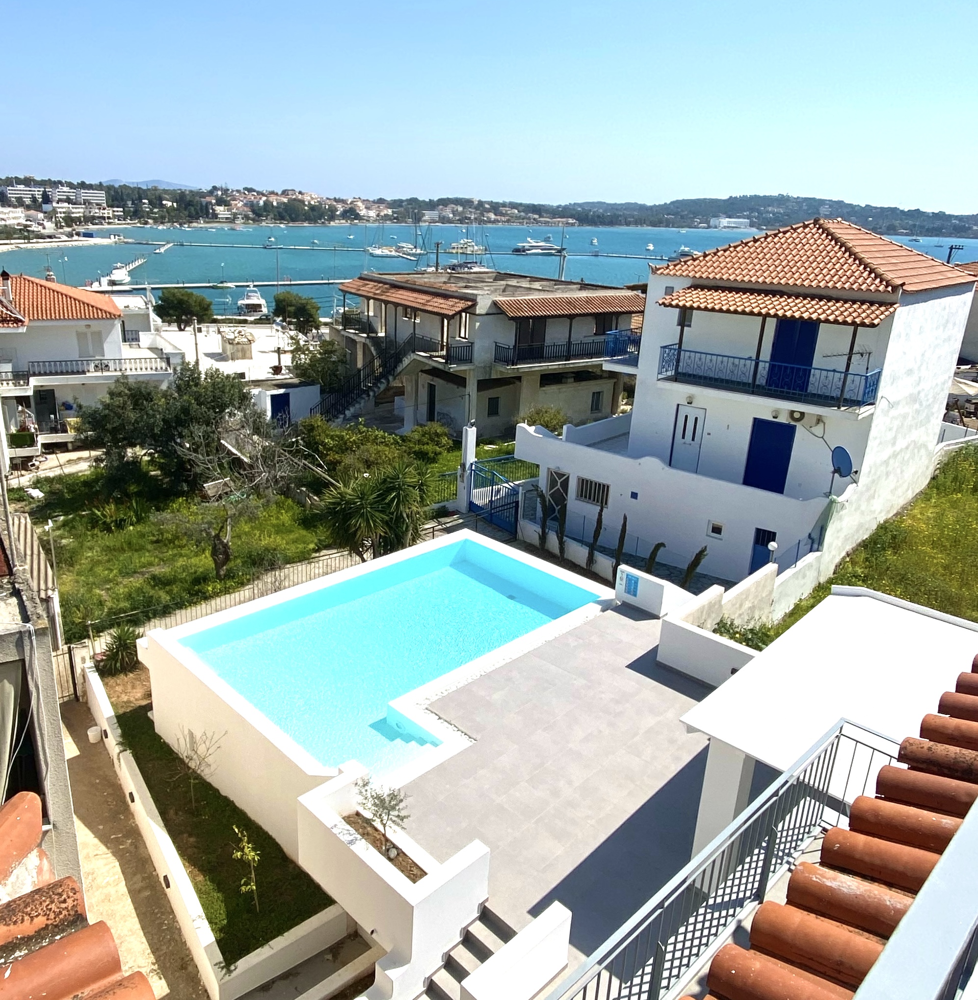 Portoheli Villa Downtown, Pool & Port view