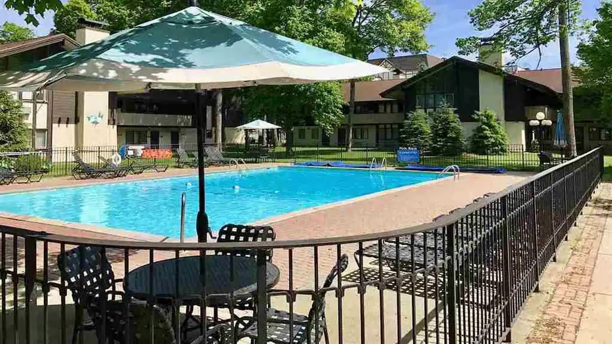 Summer Pool Side with golfing.  Winter Slope Side.