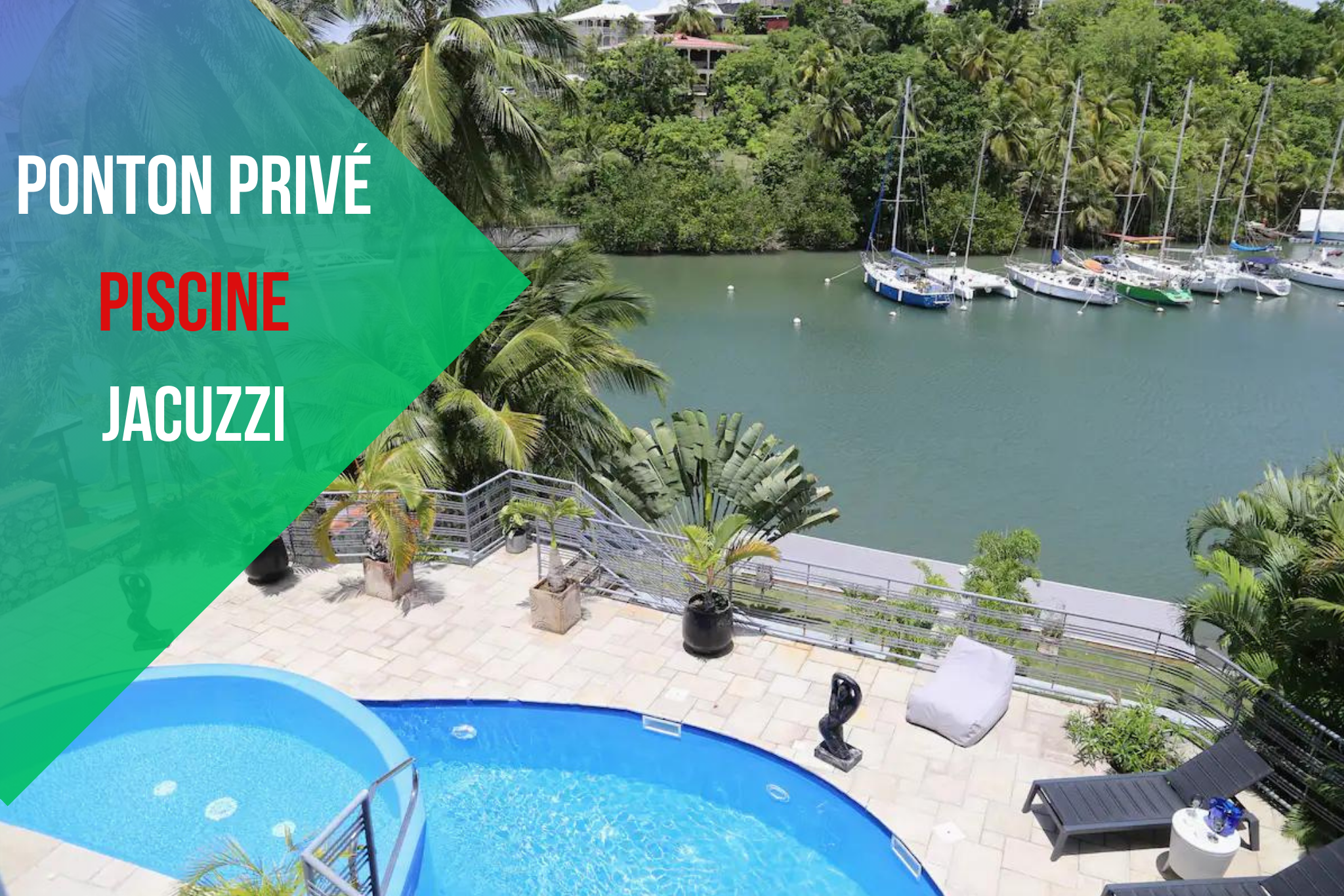 Villa Évasion, jacuzzi pool and private dock