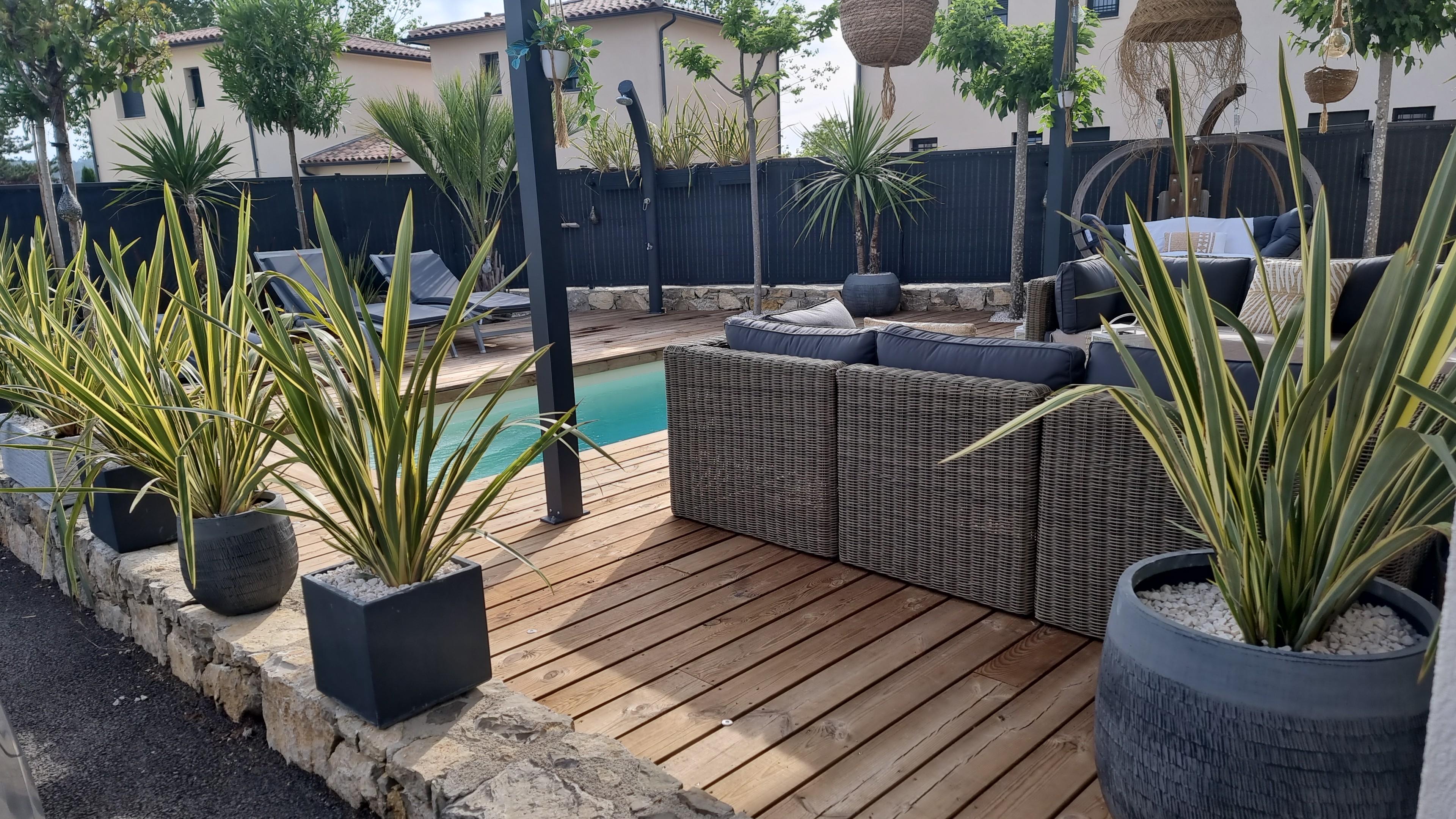 House with a pool, quiet area.